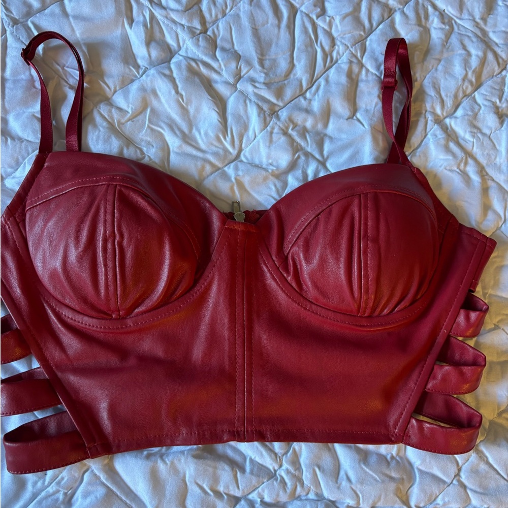 Red Leather Crop Top